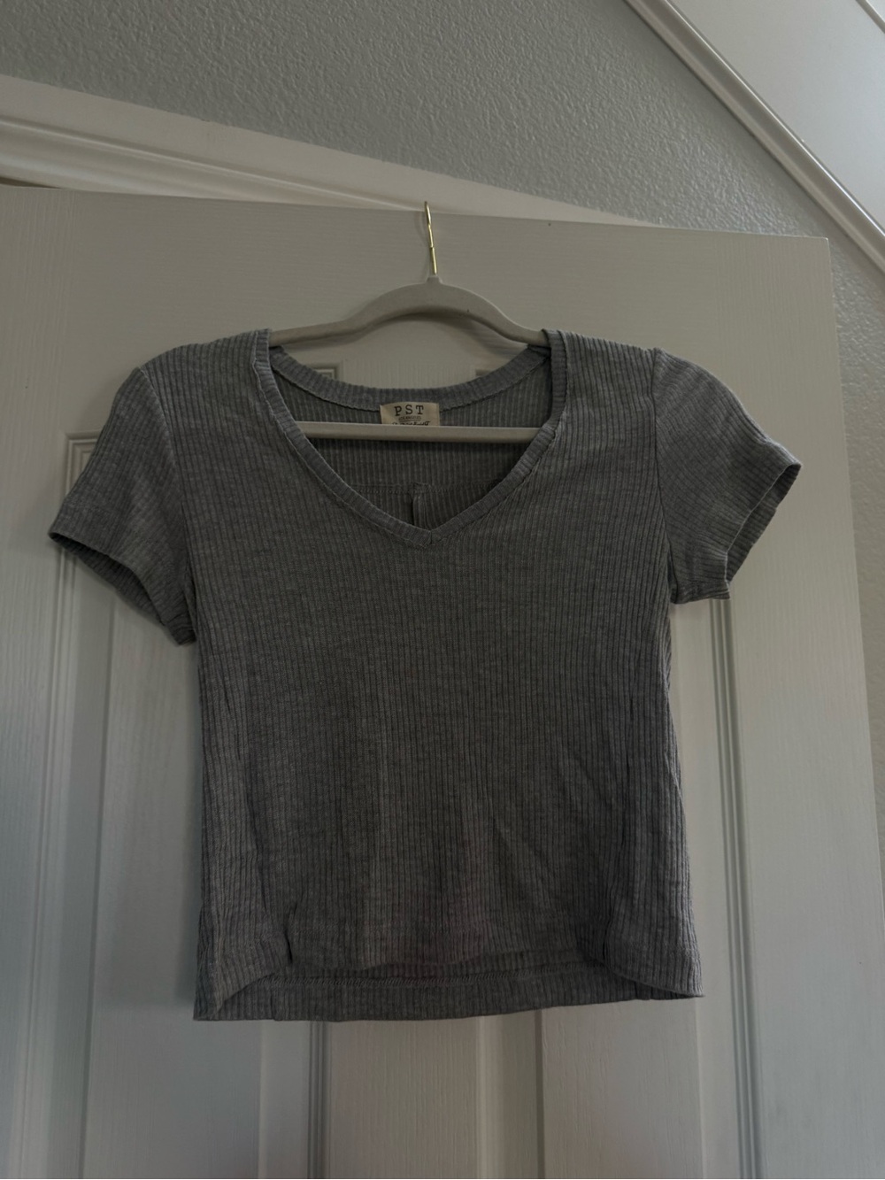 Project Social T Gray Ribbed V-Neck Crop Top